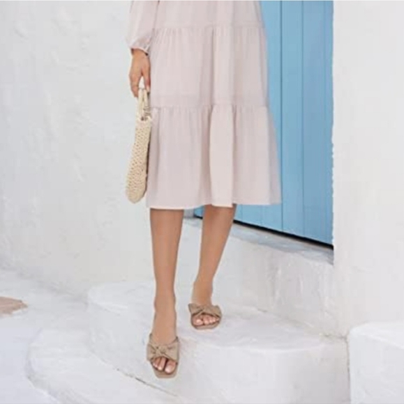 Coutgo Womens Nude Size 11 Open Toe Bow Strap Slide Sandals - Picture 6 of 11